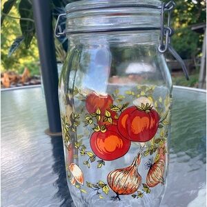VTG ARC France  70’s Spice of Life Vegetable Pattern lidded hinged glass jar